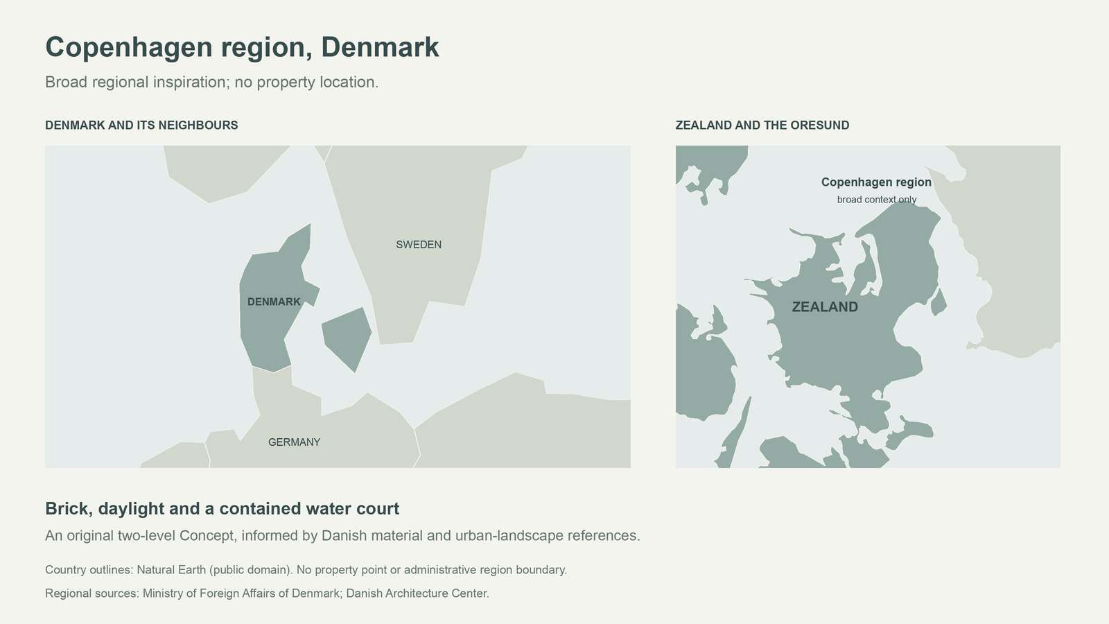 Denmark and Zealand regional context with a broad Copenhagen-region label and no property point.