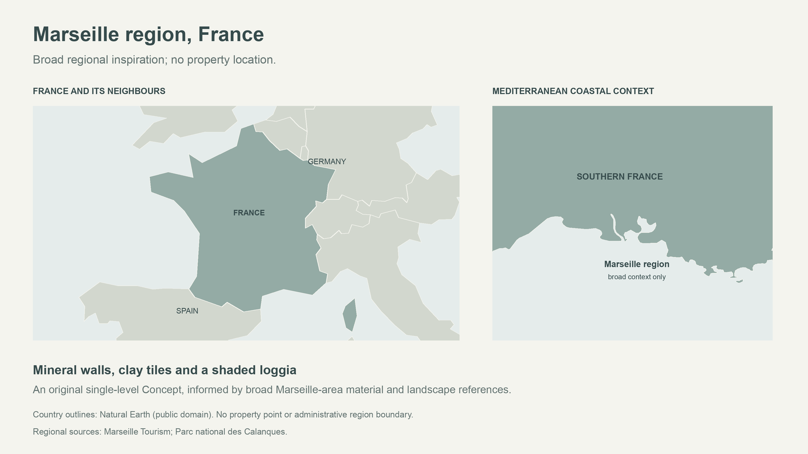 France and a broad Marseille-area coastal context, without a property point or administrative region boundary.