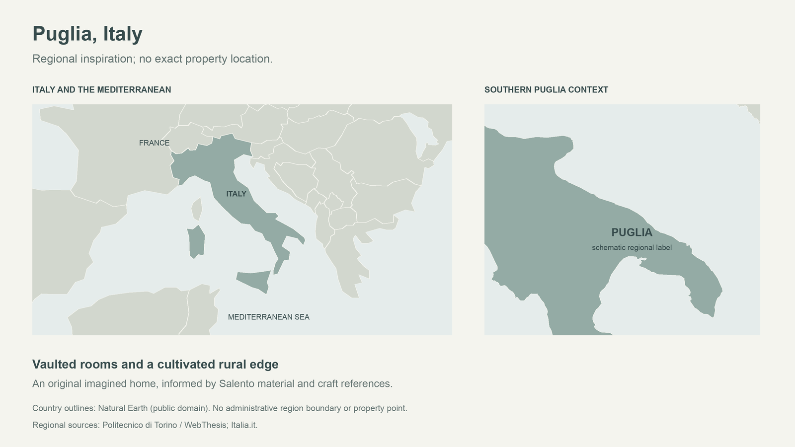 Italy and southern Italy context with a broad Puglia label; no property point or region boundary.